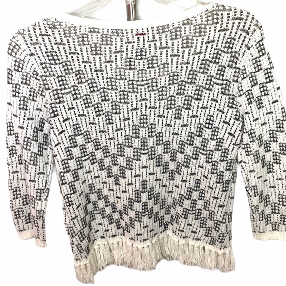 Ruby Rd White & Black Scoopneck Fringe Sweater - Picture 2 of 7